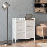 HOMCOM Rustic Chest of Six Fabric Drawers - Natural(m-2)