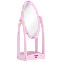 AIYAPLAY Kids Full Length Mirror, 360° Rotating Children Standing Mirror with Storage Shelf, Pink(m-1)