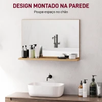 Kleankin Espelho de Casa de Banho de Parede com Prateleira Aberta Estilo Moderno para Hall de Entrada e Corredor 60x12x40 cm Madeira Natural(m-4)