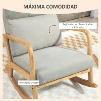 HOMCOM Mecedora Tapizada en Lino Silla Mecedora con Patas de Madera de Caucho y Reposabrazos Carga 150 kg Gris(m-5)
