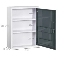 kleankin Armadietto Medicinali con 3 Ripiani e Blocco con Chiavi in Acciaio, 40x15x53.5cm, Bianco e Grigio(m-3)