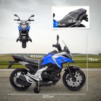 AIYAPLAY Moto Elettrica per Bambini 3-6 Anni Licenza Honda, 12V Doppi Motori, Rotelle, 3 km/h, Max 30kg, Blu(m-3)