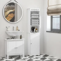 HOMCOM Mobiletto del Bagno a Torre 3 Ripiani Regolabili su 3 Livelli e 1 Ampio Armadietto Inferiore Manopole sull'Anta MDF Bianco 40x23x160cm(m-2)