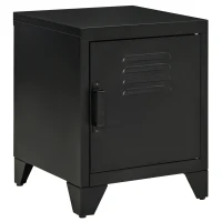 HOMCOM Nachttisch, Beistelltisch mit verstellbarem Regal, Tür, Nachtschrank für Schlafzimmer, Wohnzimmer, Metall, Schwarz, 50 x 40 x 47,5 cm(m-11)