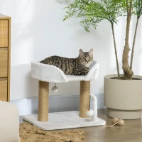 PawHut Torre per Gatti max 5kg in Truciolato con Tiragraffi e Palline Giocattolo, 48x38x42 cm, Giallo e Bianco(m-2)