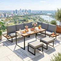 Outsunny Salon de Jardin Extérieur Ensemble Meubles de Jardin 6-8 Personnes Aluminium avec Plateaux Latéraux 256x198x70cm Gris(m-14)