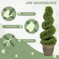 HOMCOM Set of 2 Artificial Plants, Topiary Spiral Boxwood Trees with Pot, for Home Indoor Outdoor Decor, 90cm(m-5)