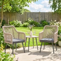 Outsunny Set 2 Scaune de Grădină din Ratan PE cu Perne Moi Lavabile și Brațe, Scaune pentru Dining Exterior din Oțel, pentru Terasă, Balcon, Grădină, Exterior, 54x65x80cm, Gri Închis(m-2)