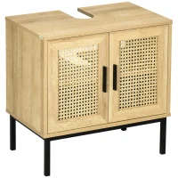 kleankin Meuble salle de bain sous lavabo placard 2 portes cannage avec étagère 60 x 39 x 60 cm coloris bois de chêne(m-11)