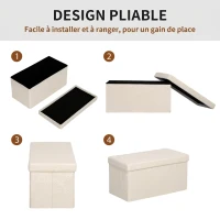 HOMCOM Banc de Rangement 84 L, Pouf Pliable Rembourré en Peluche Teddy, Bout de Lit, Charge 120 kg, 76 x 38 x 38 cm, Crème(m-5)