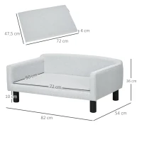PawHut Divano per Cani Taglia Media e Piccola Vellutato con Cuscino, Braccioli e Schienale, 82x54x36 cm, Grigio Chiaro(m-3)