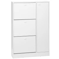 HOMCOM Shoe Cabinet with 3 Flip Drawers, Narrow Shoe Storage Cabinet with 5-tier Cupboard and Adjustable Dividers for Hallway, Entryway, White(m-1)