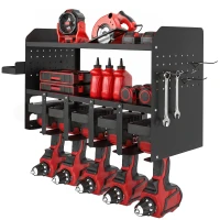 Outsunny Gartenwerkzeug-Organizer 2-stufig Gartengeräte Ständer mit Haken Seitenfach bis 50 kg 61,8 x 23 x 32,7cm Schwarz(m-11)