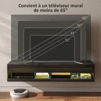 HOMCOM Meuble TV banc TV mural suspendu LED style contemporain - placards avec 2 portes battantes et 2 passe-câbles en bois(m-8)
