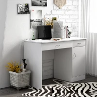 HOMCOM Scrivania Moderna per PC e Computer con 2 Cassetti e 1 Armadietto, Scrivania con Libreria Salvaspazio per Ufficio o Camera in Legno, Bianco(m-10)