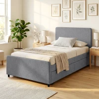 HOMCOM 3ft Single Bed Frame with Trundle, Upholstered Pull Out Trundle Bed with Headboard and Footboard, Dark Grey(m-8)