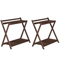 Outsunny Set 2 Portapiante a 2 Livelli con Design a Doghe in Legno di Abete, 73x36x64 cm, Marrone Bruciato(m-1)