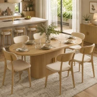 HOMCOM Table à Manger Ovale pour 6 personnes, Portes Coulissantes, 6 Compartiments, Style Farmhouse Moderne, 180x80x75cm, Chêne(m-8)