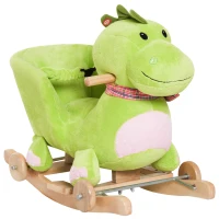 HOMCOM Cheval à Bascule Jouet à Bascule Dinosaure et Porteur sur roulettes 2 en 1 Fonction Musicale 32 Pistes Ceinture sécurité Vert(m-12)