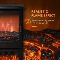 HOMCOM 900W/1800W Freestanding Electric Fireplace Room Heater w/ Adjustable Artificial Flame 3-Sided Tempered Glass Panels Safe Home Warmth Retro Faux Fire(m-4)