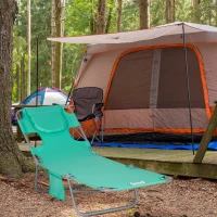 Outsunny Gartenliege, Liegestuhl mit gepolsterter Gesichtsöffnung, Massage-Liege für draußen, Seitentasche, Stoff, Metall, Grün(m-10)