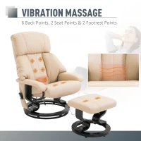 HOMCOM Luxury Fuax leather Chair Recliner Electric Massage Chair Sofa 10 Massager Heat with Foot Stool Cream White(m-4)