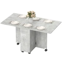 HOMCOM Masă de Bucătărie Pliabilă pe Roți cu 2 Sertare, 2 Uși și Dulap, din Lemn, 140x76x74 cm, Gri Ciment(m-12)