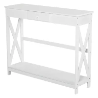 HOMCOM Mesa de Consola de Madera Mesa de Entrada con 1 Cajón y 1 Estante de Almacenaje para Pasillo Salón 100x30x81cm Blanco(m-12)