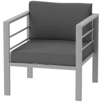 Outsunny Garden Sofa, All-Weather Garden Single Sofa with Removable Cushions, Metal Frame Outdoor Furniture for Balcony, Charcoal Grey(m-11)