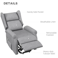 HOMCOM Power Lift Recliner Armchair, Electric Lift Chair for Elderly, Fabric Riser and Reclining Chair with Remote Control, Side Pockets, Extended Footrest, for Living Room, Grey(m-4)