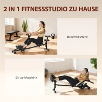 SPORTNOW Rudermaschine, Rudergerät für Situps, 12-stufig verstellbar, 2-in-1 Kardiogerät, LCD-Anzeige, Stahl, Kunststoff, Schwarz(m-4)