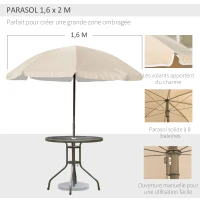Outsunny Ensemble Salon de Jardin 6 pcs - Table Ronde + 4 chaises Pliables + Parasol - Acier époxy café textilène Polyester Beige(m-5)