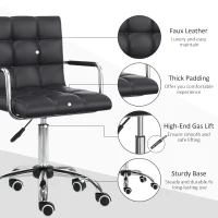 HOMCOM PU Leather Home Office Chair, Makeup Vanity Desk Chair with Mid Back, Armrest, Swivel Wheels, Adjustable Height, Black(m-6)