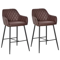 HOMCOM Set of 2 Bar stools Retro PU Leather Bar Chairs w/ Footrest Metal Frame Comfort Support Stylish Dining Seating Home Brown(m-10)