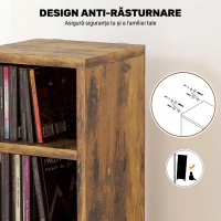 HOMCOM Bibliotecă suport pentru CD-uri cu 12 polițe, pentru 204 CD-uri, din MDF și PAL, 21x20x175 cm, maro rustic(m-6)