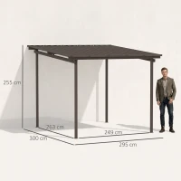 Outsunny 3 x 3(m) Garden Pergola with Waterproof Metal Roof, Lean to Pergola Hardtop Gazebo, Wind-resistant Outdoor Sun Shade, Easy to Assemble(m-3)