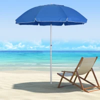 Outsunny Parasol de plage parasol inclinable octogonal Ø 180 cm tissu polyester haute densité anti-UV hauteur réglable mât aluminium sac de transport inclus bleu(m-10)