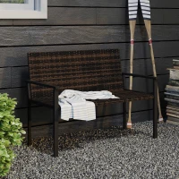 Outsunny 2 Seater Rattan Garden Bench, Outdoor Bench with Quick-Drying Cotton Padding, Wicker Garden Loveseat with Armrests, Steel Frame for Patio, Park, Mixed Brown(m-9)