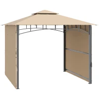 Outsunny Tonnelle pavillon de jardin 3x3m auvent pliable double toit pour ventilation auvents réglables structure en métal tissu polyester 3L x 3l x 2,7H m beige(m-12)