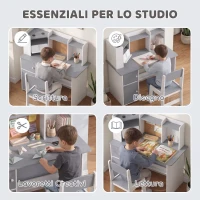 AIYAPLAY Set Scrivania e Sedia per Bambini con Portapenne, Supporto Regolabile per Tablet, Armadietti e Bacheca, Grigio(m-3)