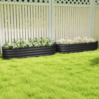 Outsunny Galvanised Raised Garden Bed, Metal Planter Box with Safety Edging, for Flowers, Herbs, Succulents, Pack of 2, Dark Grey(m-10)