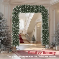 HOMCOM 8.2 ft Snow Frosted Christmas Tree Arch, Christmas Arch Doorway Decor with 2100 Tips and 96 Pinecones, Artificial Xmas Tree with Metal Stand for Indoor, Green(m-4)