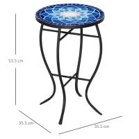 Outsunny Tavolino da Giardino Rotondo a Mosaico in Metallo con Piano in Ceramica, Ф35.5x53.5cm(m-3)