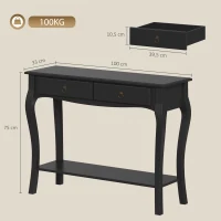 HOMCOM Tavolo Consolle Moderna con 2 Cassetti, 100 cm, Nero(m-3)
