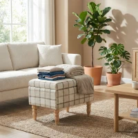 HOMCOM Linen Fabric Upholstered Footstool, Rectangular Storage Stool with Removable Top, Padded Seat and Hidden Space, Brown(m-8)