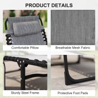 Outsunny Portable Sun Lounger, Folding Camping Bed Cot, Reclining Lounge Chair 5-position Adjustable Backrest with Side Pocket, Pillow for Patio Garden Beach Pool, Mixed Grey(m-5)