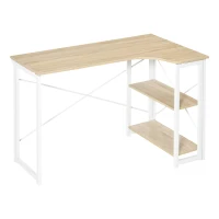 HOMCOM Folding Desk, L Shaped Desk, Corner Computer Desk with 2-Tier Storage Shelf for Home Office, Study Room, Workstation, Easy Assembly, 120 x 72.5 x 76.5cm, Oak Tone(m-10)