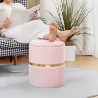 HOMCOM Velvet-Feel Storage Ottoman - Pink(m-10)