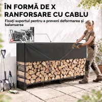 Outsunny Suport Lemne de Foc Interior și Exterior din Oțel Galvanizat cu Husă Oxford, 500 kg, 260x38x118 cm, Negru(m-6)