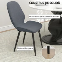 HOMCOM Set 2 Scaune de Luat Masa cu Spătar Curbat, în Material Textil de Tip In, Spumă și Oțel, 46x56x86 cm, Gri și Negru(m-6)